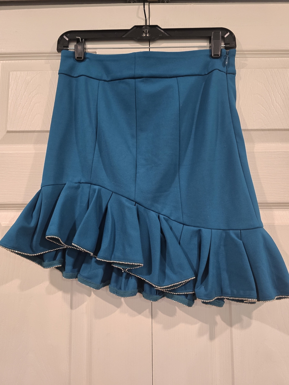 bebe Teal Blue Asymmetrical Ruffle Skirt with Trim